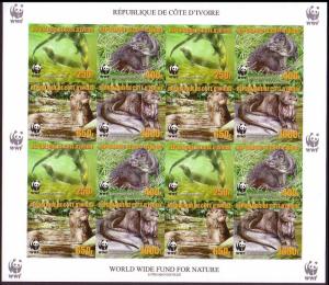 Ivory Coast WWF Speckle-throated Otter Imperforated Sheetlet of 4 sets reprint