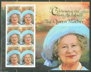 SIERRA LEONE  IMPERFORATED 100th BIRTHDAY QUEEN MOTHER  SHEET  SC#2373   MINT NH
