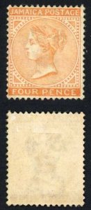 Jamaica SG22 4d Red-Orange Mint re-gummed cat 450 pounds