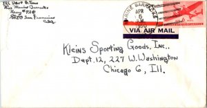 Guam 6c Transport 1950 Marine Barracks, Guam Airmail to Chicago, Ill.  Tear a...