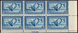 U.S. RW1 F-VF NH Plate Block/6 RARE SCV$14,500 (13124)