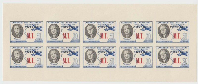 ECUADOR 1949 ROOSEVELT ORDNRY & AIR OFFICIAL Brt O240-O257 SET 18 IMPERF SHEETS 