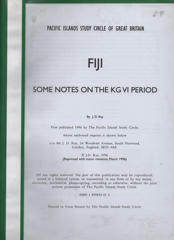 Philatelic literature - Pacific Islands study circle Fiji some note on the KGVI