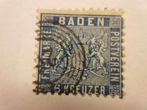 German States BADEN Scott 16a blue USED Lot11 Cat $90