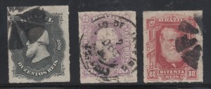 Brazil Sc 66, 69, 71 used 1877-1878 rouletted definitives