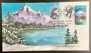 2404 Ham/Wendy hand painted cachet Washington Statehood FDC  1989