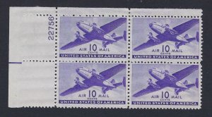 U.S. #C27 10 CENT TRANSPORT PLANE PLATE BLOCK MINT, VF, NH