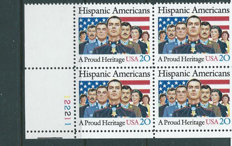 US#2103 $0.20 Hispanic Americans Plate block 4 (MNH) CV$2.10