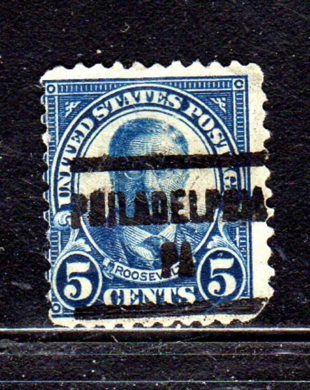 #557  5 CENT ROOSEVELT   PRE CANCEL PHILADELPHIA, PA.        USED  b