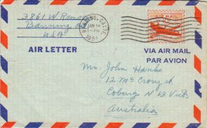 United States California Banning 1951 machine  10c DC-4 Skymaster Air Letter ...