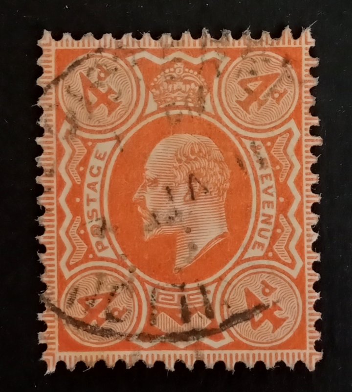 GB 1910 Great Britain King Edward VII 4d pale orange used fair condition as seen