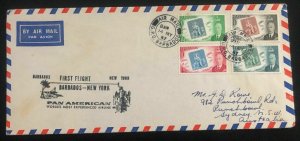 1957 Barbados Fiesta Flight Airmail Cover FFC To Sydney Australia Via NY USA
