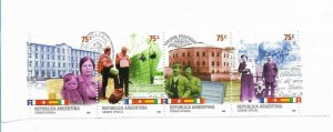 ARGENTINA 2002 INMIGRANTS CULTURES SHIPS BUILDING HISTORY STRIP OF 4 VALUES MNH