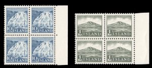 Iceland #193-194 Cat$1,000, 1935 10a and 1k, sheet margin blocks of four, nev...