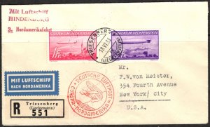 LICHTENSTEIN COVER POSTAL HISTORY VIA HINDENBURG ZEPPELIN  SHERWOOD STAMP L1