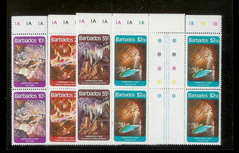 BARBADOS Sc#559-562 Complete Mint Never Hinged GUTTER BLOCK Set