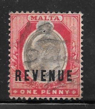 Malta Revenue: 1d Edward VII Overprint, used, AVG