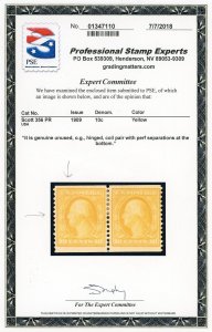 SC #356 MINT OG LH VERY FINE LEFT STAMP FROM CERT w/PSE CERTIFICATE AK 