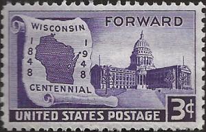 # 957 MINT NEVER HINGED WISCONSIN STATEHOOD 100TH ANNIV.