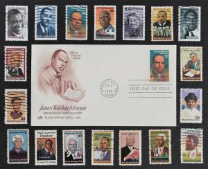 US Black Heritage Stamps Collection Black History 18 Used Single Stamps + Cover