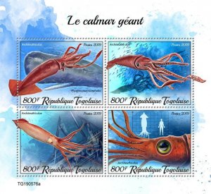 TOGO - 2019 - Giant Squid - Perf 4v Sheet - Mint Never Hinged