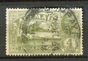 INDIA; 1920s early GV Airmail issue fine used 4a. value + PERFIN