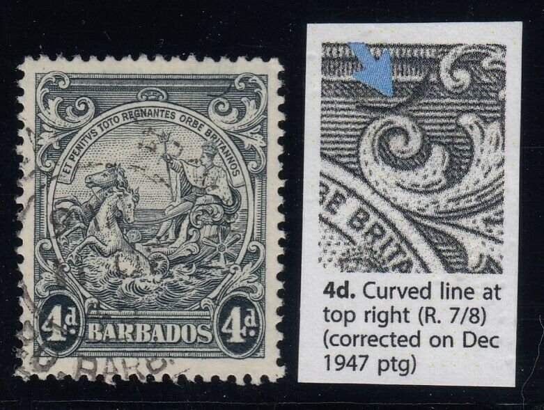 Barbados, SG 253b, used Curved Line at Top Right variety