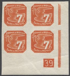 CZECHOSLOVAKIA Bohemia & Moravia 1939 Sc P3  7h VF Mint MNH Block, Birds