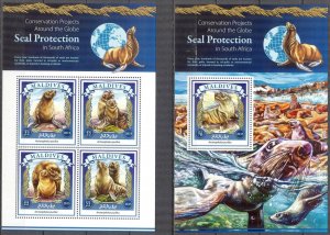 Maldive Islands 2015 Seals Protection Sheet + S/S MNH