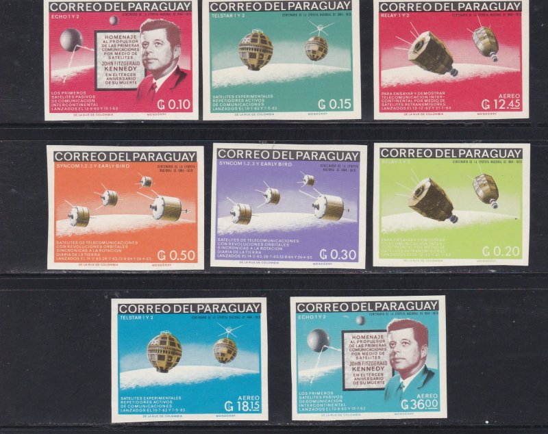 Paraguay # 994-1001, John F. Kennedy, Space IMPerf Set, NH, 1/2 Cat.