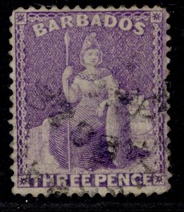 BARBADOS QV SG75, 3d mauve-lilac, USED. Cat £16.
