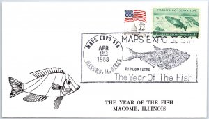 US SPECIAL EVENT COVER THE YEAR OF THE FISH MAPS EXPO X AT MACOMB ILLINOIS 1988