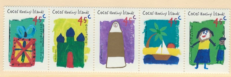 Cocos Islands Scott 326 Strip of 5 MNH! Child Drawings!