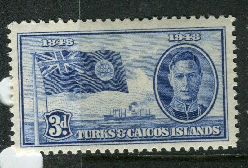 TURKS CAICOS ISLANDS; 1948 early GVI issue fine Mint hinged 3d. value