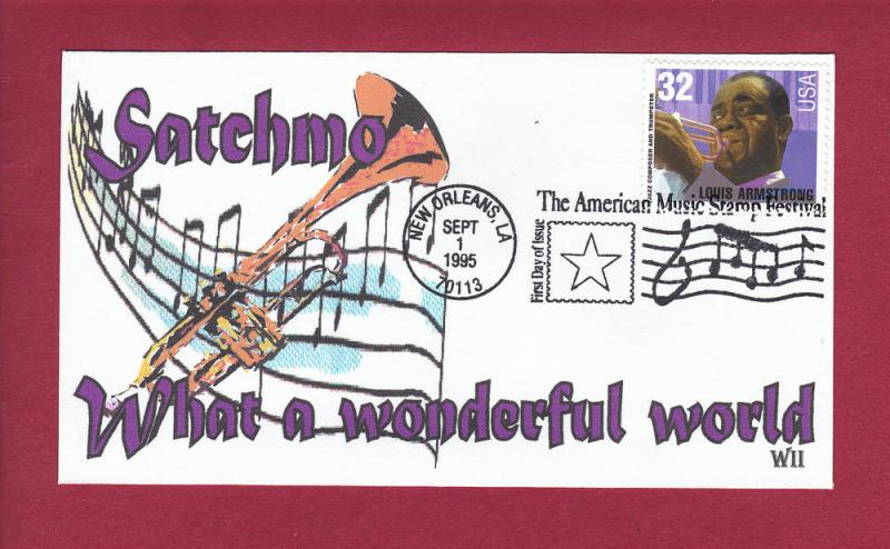 1995 32c LOUIS ARMSTRONG, American Music #2982, FDC, WII