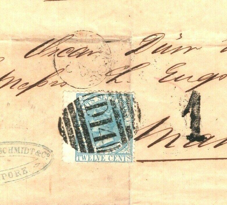 MALAYA Singapore PHILLIPINES MAIL 1870 Cover Front via HONG KONG {samwells}MC37