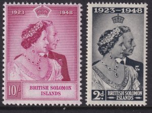 Sc# 82 / 83 Solomon Islands 1948 QE full set MLH Silver Wedding CV $13.40 Stk #6