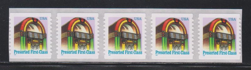 United States,  25c Juke Box, Self Adhesive (SC# 2912B) MNH Strip