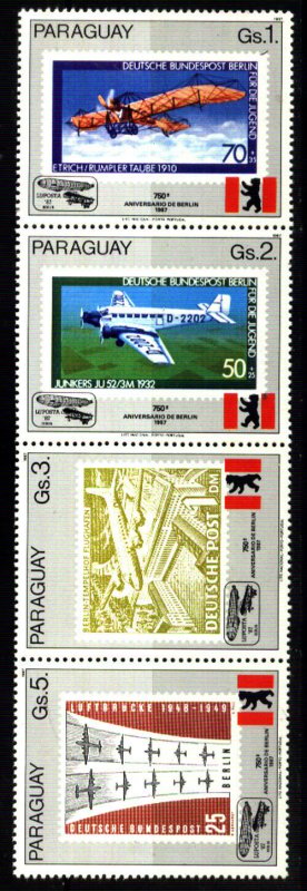 PARAGUAY 1987 AVIATION 750° ANIV BERLIN STRIP OF 4 MNH Mi 4125-8