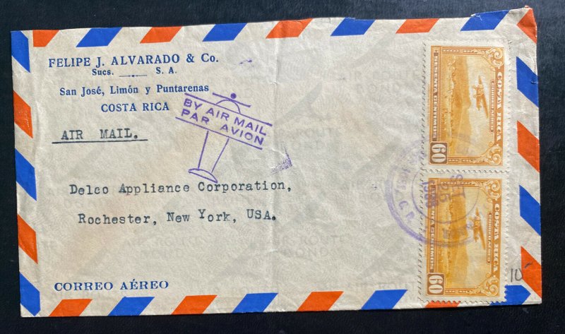 1938 San Jose Costa Rica Airmail Commercial Cover To Rochester NY USA 