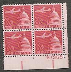 US Stamp #C64 MNH - 8c USA AirMail Tagged - Plate Block of 4