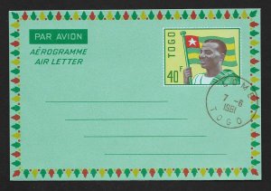 TOGO Aerogramme 40F Man & Flag 1961 Lome cancel!