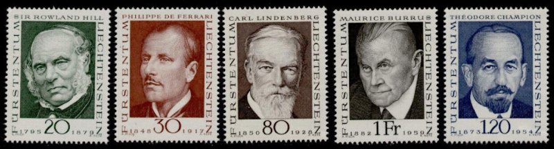 Liechtenstein 447-51 MNH Pioneers of Philately, Rowland Hill, Carl Lindenberg