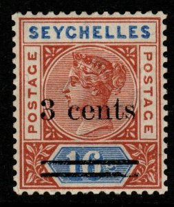 SEYCHELLES SG38 1901 3c on 16c CHESTNUT & ULTRAMARINE MTD MINT