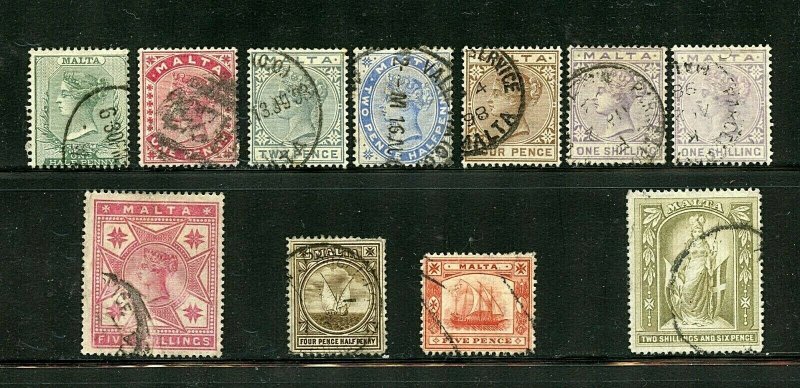 Malta #8-17 (MA386) (11) issues up to 1900, Used, FFVF, CV$187.50