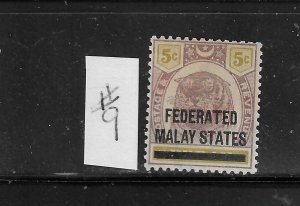 MALAYA SCOTT #9 1900 PERAK OVERPRINT 5C (LILAC/OLIVE) MINT NEVER HINGED