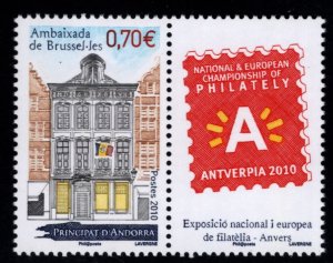 (French) Andorra Scott 672 MNH** Andorran Embassy in Brussels with label