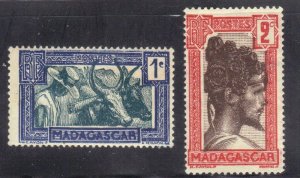 MALAGASY SC #147-48 MH 1c, 2c  1930-44  HOVA WITH OXEN, & SAKALAVA CHIEF