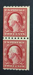 US #391 COIL PAIR MINT OG NH $240 LOT #5649