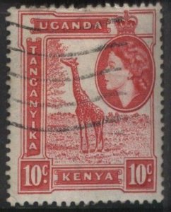 Kenya (KUT) 104 (used) 10c giraffe, Eliz. II, carmine (1954)